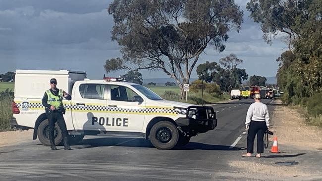 Police at the scene of a crash near Gawler, on Gawler Road. Picture: George Yankovich