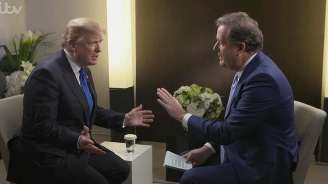 Donald Trump praised French President Emmanuel Macron in an interview with Piers Morgan for Britain’s ITV. Picture: Twitter