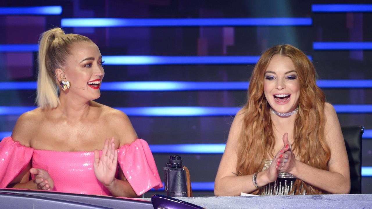 Jackie O (left) and Lindsay Lohan on The Masked Singer, season one. Picture: Supplied