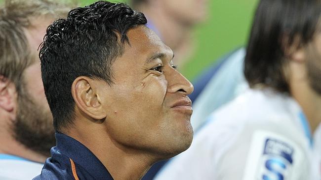 A frustrated Israel Folau watches on from the sidelines at Perth’s nib Stadium.