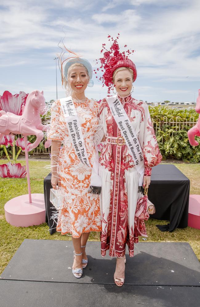 Milano Imai and Stephanie Martin (Westfield Chermside Fashions on the Field Winner and Runner-up). Socials: Damien Anthony Rossi Pictures: Adam Shaw (Vethaak Media)