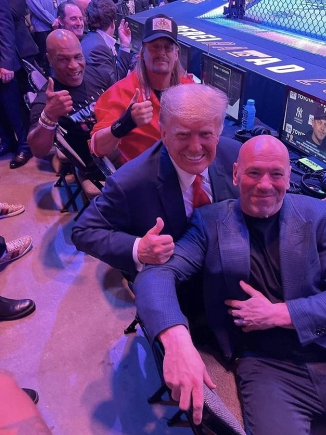 Mike Tyson, Kid Rock, Donald Trump and Dana White at a UFC event. Picture: Twitter