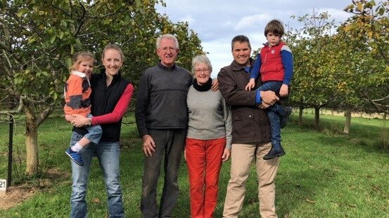 Sophie Milic holding Annie, Phil and Jane Dening, Brad Milic holding Jasper. Picture: supplied