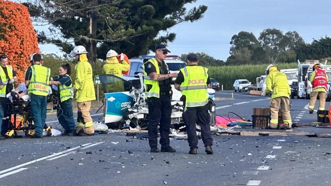 A serious traffic crash has shut down the Peak Downs Highway near Walkerston on July 11, 2023. Picture: Heidi Petith