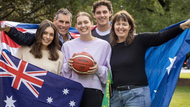 The Borlase family, from left, Ella, Darryl, Izzy, James and Jenny before Izzy flew to Paris for her Olympic Games basketball campaign. Picture: Kelly Barnes