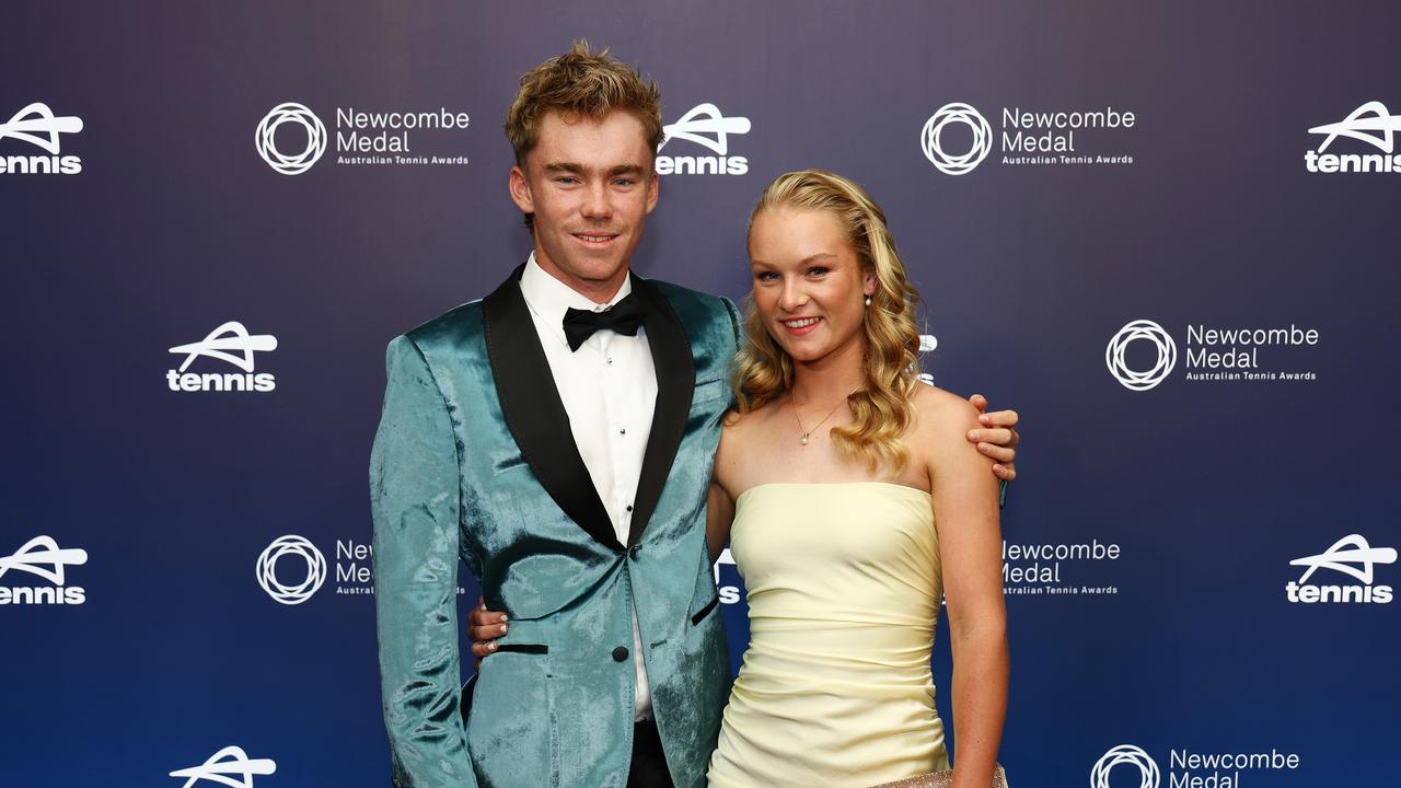 MELBOURNE, AUSTRALIA - DECEMBER 09: Hayden Jones and Emerson Jones arrive prior to the 2024 Newcombe Medal at Crown Palladium on December 09, 2024 in Melbourne, Australia. (Photo by Graham Denholm/Getty Images for Tennis Australia)