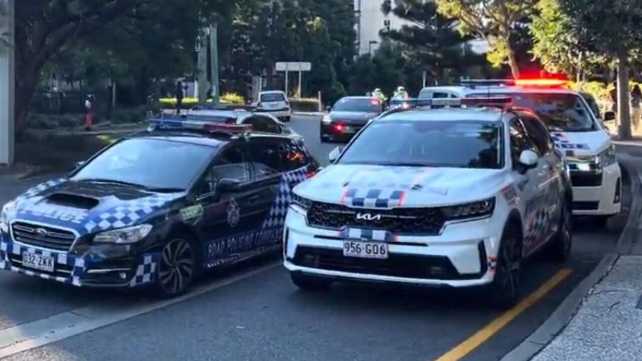 Police arrive at the University of Queensland as Pro-Palestine activists stage a protest. Picture: Shaye Windsor