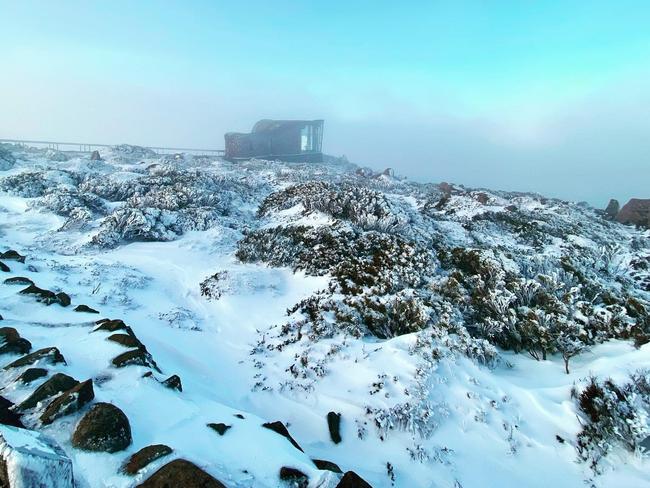 Snow on the top of kunanyi/Mt Wellington. Picture: Cas Garvey