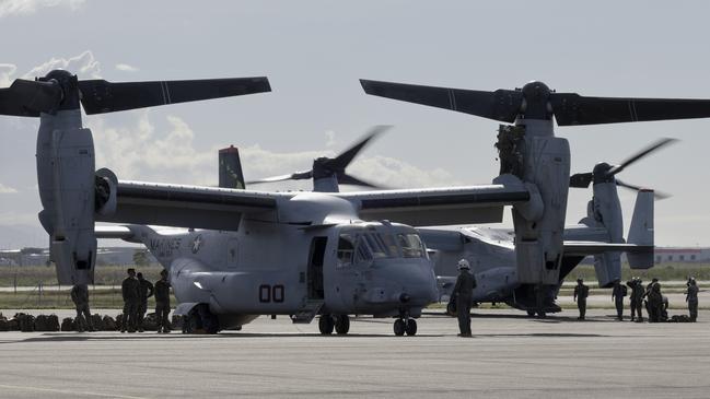 United States Marines disembark from V-22 Ospreys in preparation for Exercise Southern Jackaroo at RAAF Base Townsville, Queensland, on 06 May 2025. PHOTO: LCPL Caitlyn Davill