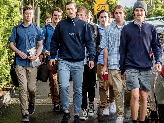 Trinity Grammar students protest over the sacking by wearing casual clothes. Picture: Jake Nowakowski