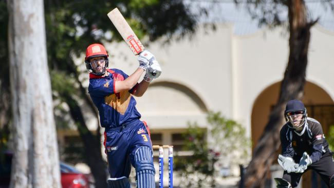 Adelaide captain Cam Valente on his way to a century against Port on Saturday. Picture: AAP/Brenton Edwards