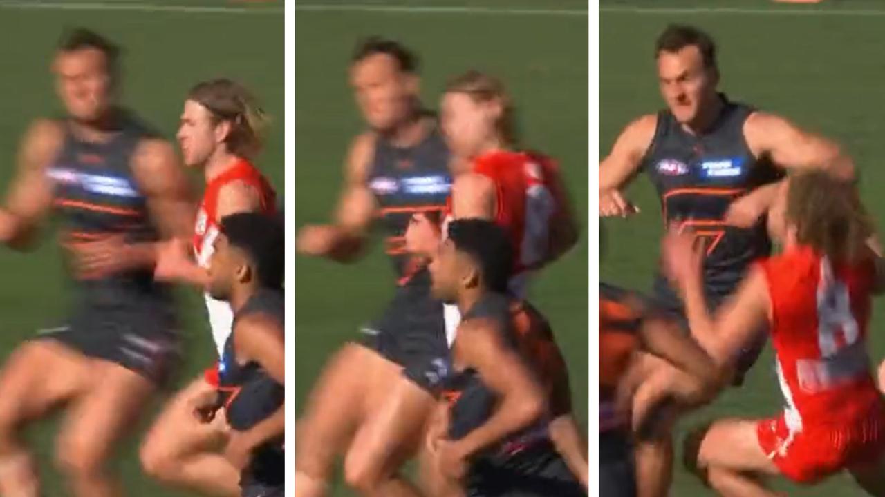 Braydon Preuss could be sweating on the Match Review for this bump on James Rowbottom.