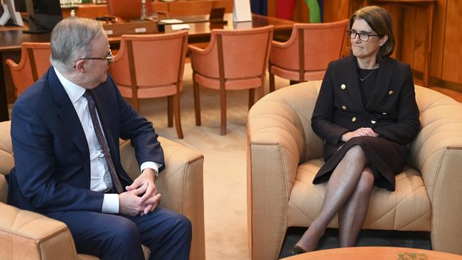 The Prime Minister Anthony Albanese with Michele Bullock the next Reserve Bank of Australia Governor at Parliament House in Canberra. Picture: NCA NewsWire / Martin Ollman