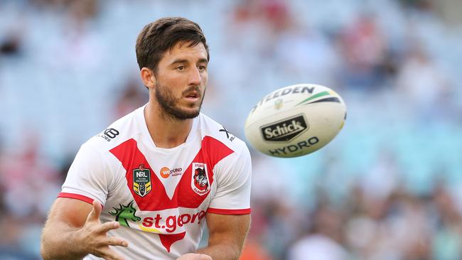 SYDNEY, AUSTRALIA — FEBRUARY 17: Ben Hunt of the Dragons catches the ball during the NRL trial match between the St George Illawarra Dragons and Hull at ANZ Stadium on February 17, 2018 in Sydney, Australia. (Photo by Jason McCawley/Getty Images)