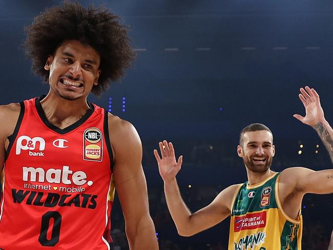 PERTH, AUSTRALIA - MARCH 13: Tai Webster of the Wildcats reacts during game three of the NBL semifinal series between Perth Wildcats and Tasmania Jackjumpers at RAC Arena, on March 13, 2024, in Perth, Australia. (Photo by Paul Kane/Getty Images)