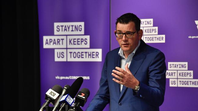 Premier Daniel Andrews announced the tightened restrictions on Saturday afternoon. Picture: Jason Edwards