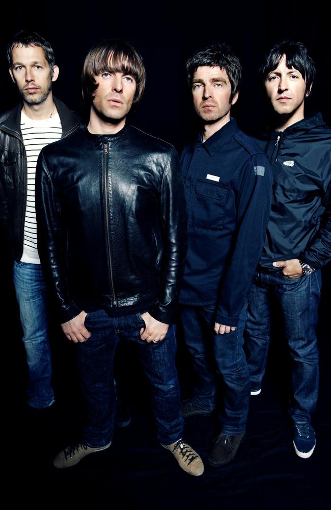 Singer Liam Gallagher (second left) and his musician brother Noel (second right) are flanked by fellow members of their band Oasis. Picture: Supplied