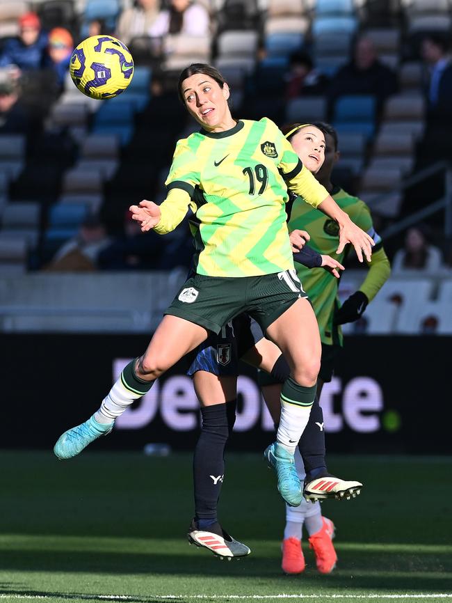 Katrina Gorry competes for the ball. Picture: Maria Lysaker/Getty Images