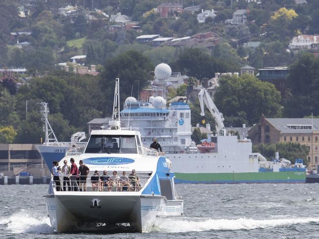 A Derwent ferry arrives at Bellerive. Picture: Chris Kidd