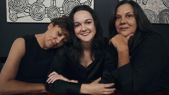 Thea Anamara Perkins, centre, with aunt Rachel Perkins, left, and mother Hetti Perkins