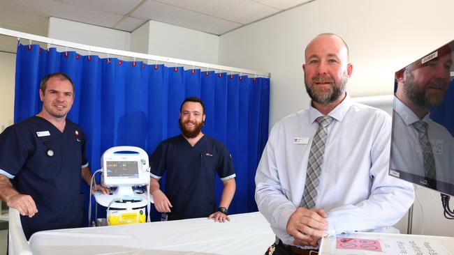 Campbelltown Hospital nurses Neil Keenan and Joshua Paroz, with Operational Nurse Manager Brian Lane. Picture: Robert Pozo