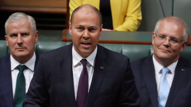 Federal Treasurer Josh Frydenberg during his first Budget speech in the House of Representatives in Parliament House in Canberra. Picture: Gary Ramage