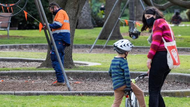 Police are tasked with preventing families from going to playgrounds. Picture: Jason Edwards