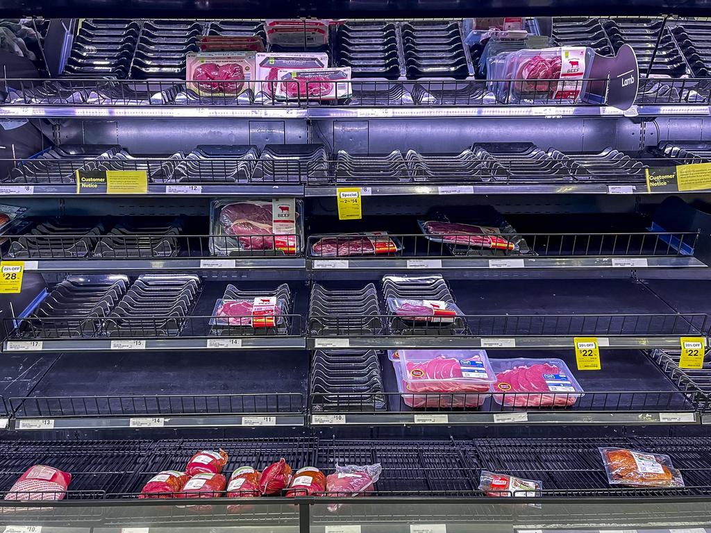 Shelves emptying of meat at Woolworths in Green Square, Sydney.