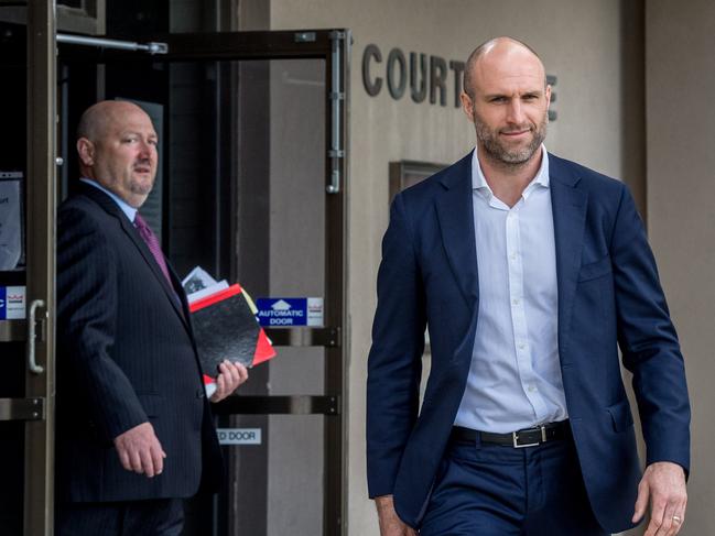 Chris Judd walks from the Dromana Magistrates' Court. Picture: Jake Nowakowski