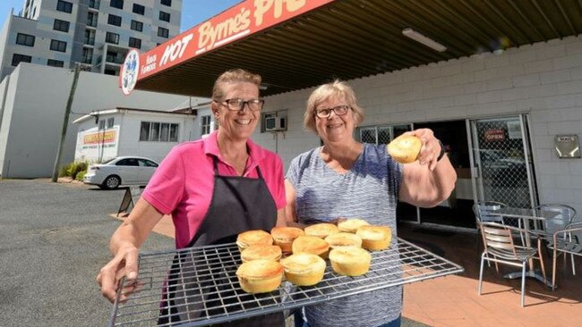 Penny Gibson, who has worked at the pie shop for seven years, and Rhondell Byrne outside Byrne's Pie Factory. Picture: Stuart Quinn