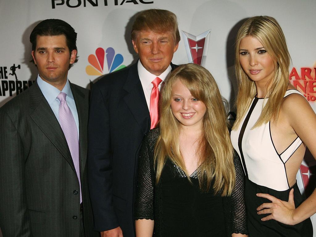 Donald Trump Jr., Donald Trump, Tiffany Trump and Ivanka Trump arrive at the Season Five Finale of “The Apprentice” at the California Market Center on June 5, 2006 in Los Angeles, California. Picture: Getty