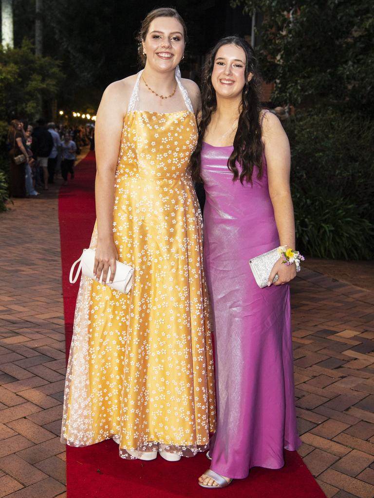 Maeve Toombes (left) and Hope Morgan at Fairholme College formal, Wednesday, March 29, 2023. Picture: Kevin Farmer