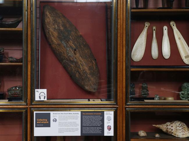 'Early shield from New South Wales, Australia’ on display at the British Museum in London. Picture: News Corp Australia Network