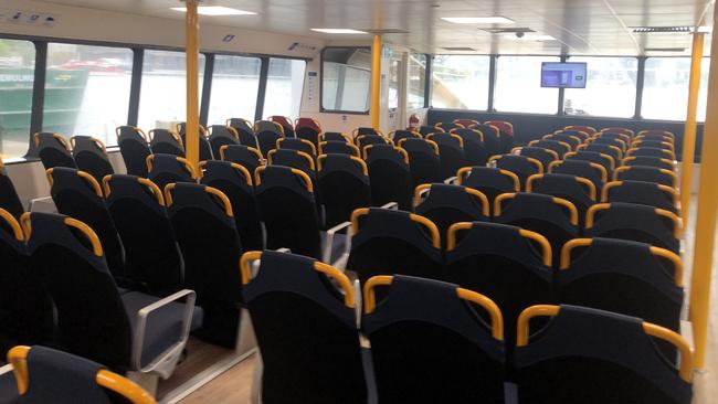 The Manly Fast Ferry service between Manly and Circular Quay is refurbishing the interiors of its fleet of six vessels to make them more passenger friendly. The first, Ocean Rider, was officially launched on Tuesday. Picture: Jim O’Rourke