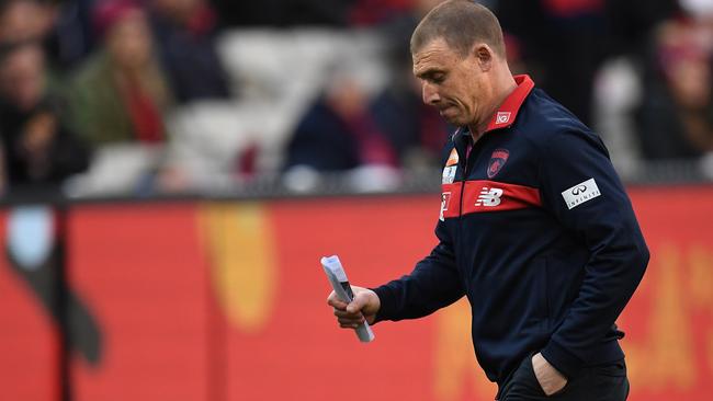 Melbourne coach Simon Goodwin has some concerns, with his side holding a 0-5 record against current top-eight sides. Picture: AAP Image/Julian Smith