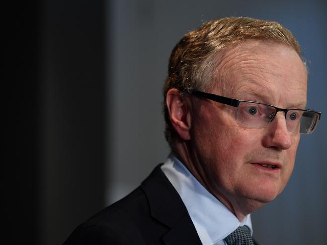 Reserve Bank of Australia Governor Philip Lowe speaks to the media in Sydney, Thursday, March 19, 2020. The Reserve Bank has cut the interest rate to a record-low 0.25 per cent in an historic suite of economic support to cushion the blow of the coronavirus pandemic. (AAP Image/Joel Carrett) NO ARCHIVING