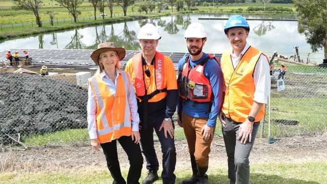 Sharyn Hunnisett, Geoff Fussell, Vincent Pinchou and Isaac Smith, during installation of the solar panels. Picture: Samantha Poate