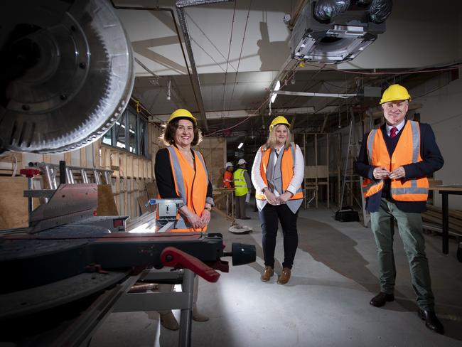 (L-R) TasTAFE CEO Jenny Dodd, Jonette Scott head of discipline - nursing at TasTAFE and education minister Jeremy Rockliff at the $1.4 million redevelopment of the nursing/aged care and disability facilities at the Clarence Campus. Picture: LUKE BOWDEN