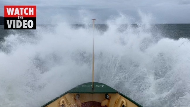 The Freshwater Class Manly ferry in choppy water amid bad weather in Sydney