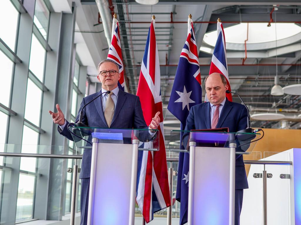 Prime Minister Anthony Albanese and the British Defence Secretary Ben Wallace at BAE in Barrow-in-Furness in the North of England in May. Picture: Andrew Parsons / The Australian Pool Image