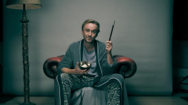 Harry Potter star Tom Felton is the face of Uber Eats' new TV ad campaign, with his bowl of Cottee’s ice magic and ice cream. Picture: Supplied