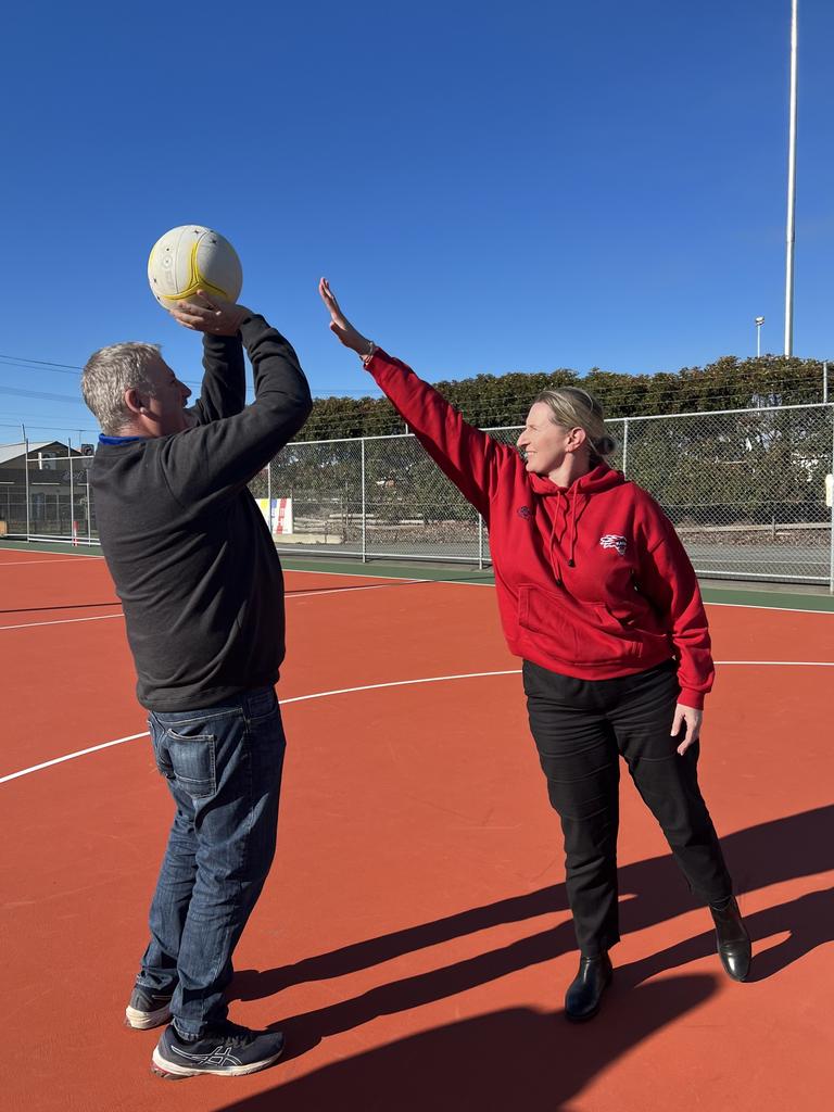 Brighton Football Club Darren Clark and Karana Netball Club President Libby Morman at the merging of the two clubs to announce the new Brighton Sports Club Inc. Picture: Netball Tasmania