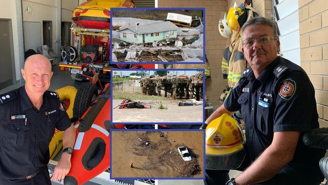 Ipswich firefighters Nathan Chadwick (left) and Kerry Weir were involved in rescues at Grantham and Murphy's Creek during the January 2011 floods.