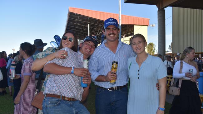 Spectators cheer on as they watch the B Grade St George vs Condamine match at the Roma Rugby Races at Bassett Park. Picture: Chloe Cufflin.