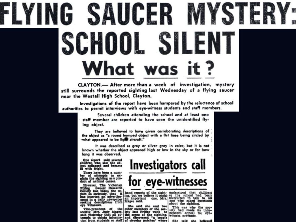 A newspaper tear out from the Dandenong Journal, one of the few papers to cover the 1966 UFO mystery at Westall High School.