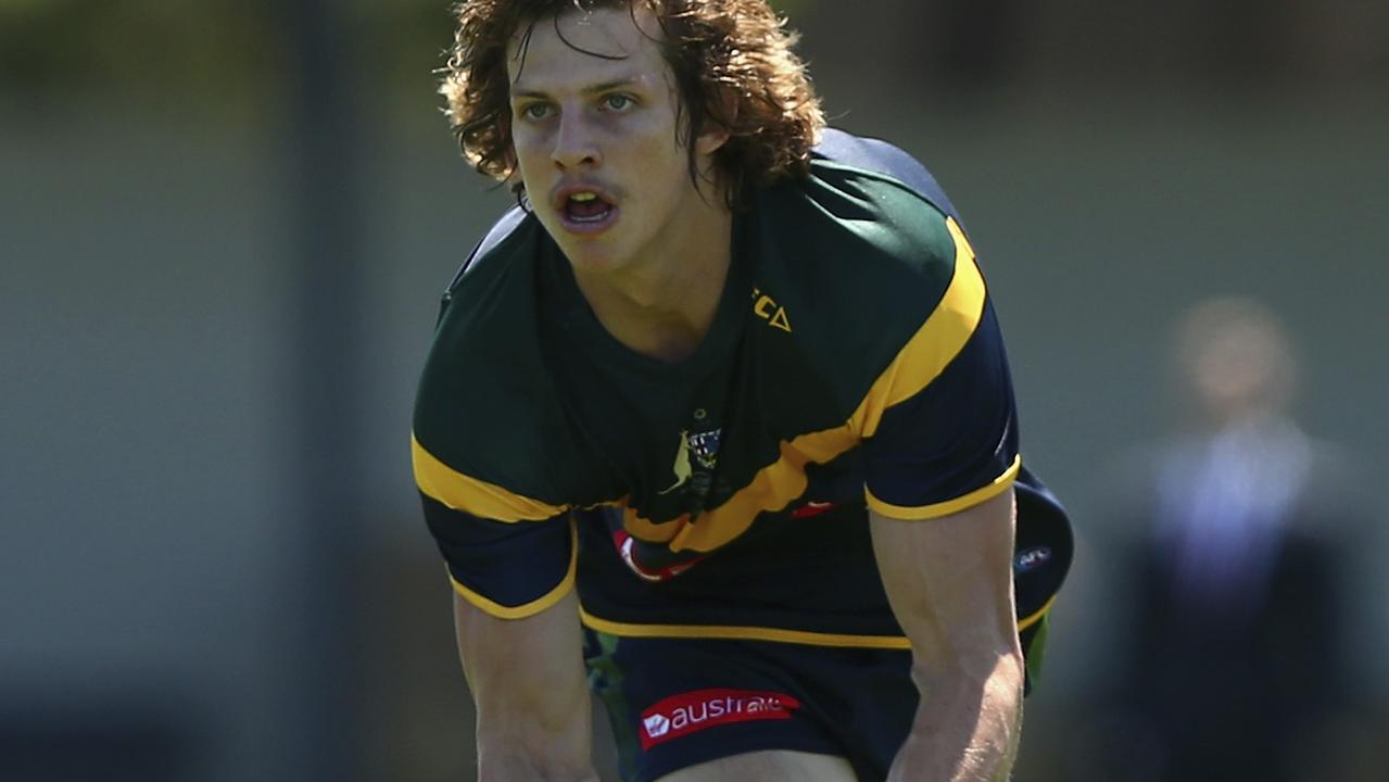 SYDNEY, AUSTRALIA - NOVEMBER 18: Nat Fyfe of Australia in action during the International Rules practice match between Australia and the NSW Gaelic Football team Tom Wills Oval on November 18, 2014 in Sydney, Australia. (Photo by Ryan Pierse/Getty Images)