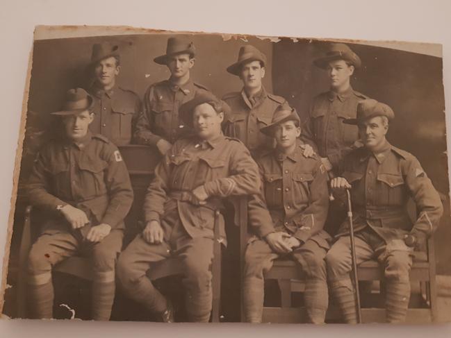 “My grandfather taken in London in 1917. He was convalescing after a German artillery shell exploded next to him in France, killing two soldiers who were carrying armaments with him. Despite being closest to the exploding shell, Lindsay survived while the two soldiers with him died. Lindsay is in the front row on the left-hand side.” Picture: Supplied by Guy Clews