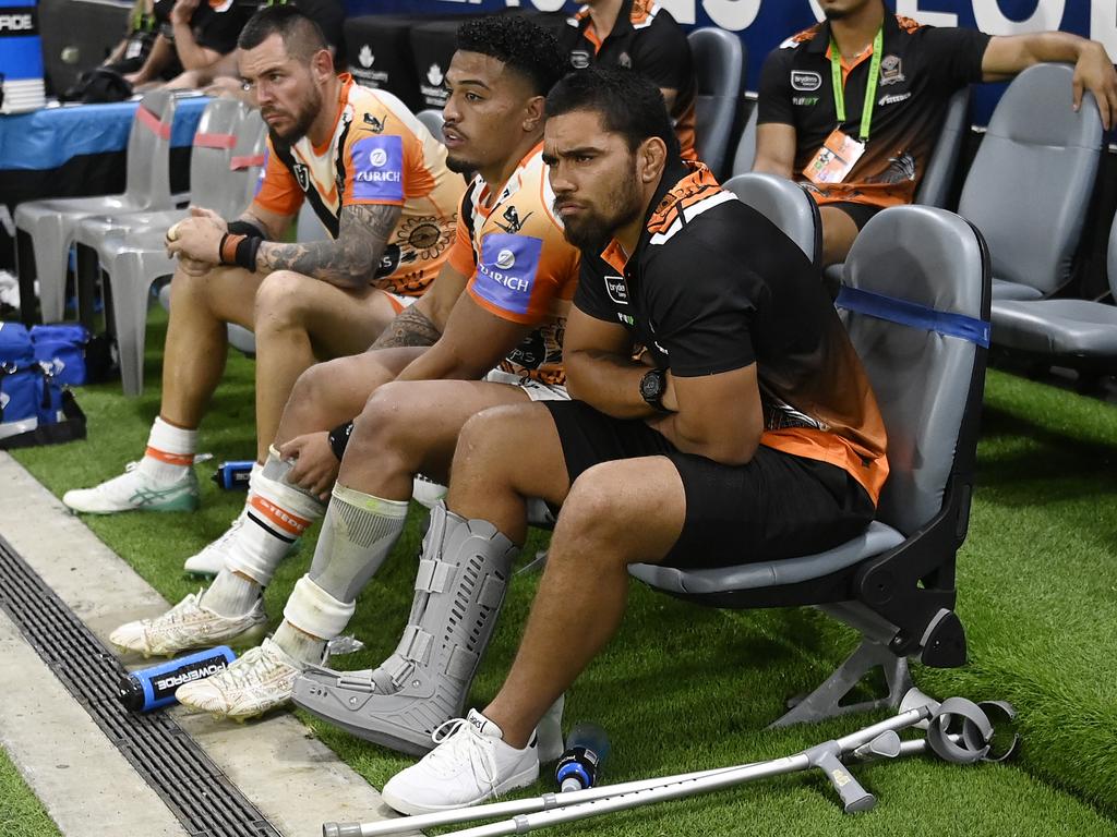 The Tigers have suffered a blow, Isaiah Papali’i having an operation to repair a badly damaged ankle. Picture: Getty Images