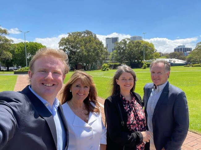 Liberals Cameron Walters, John Dorahy and Elisha Aitkens were elected to Wollongong Council, with Rhonda Cristini (second from left) missing out in Ward 2. Photo: Facebook