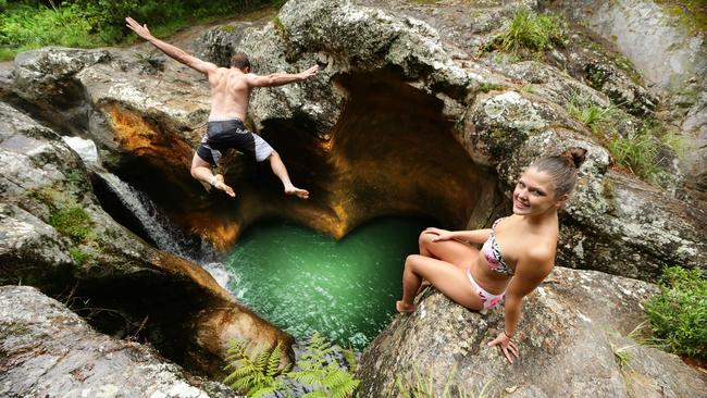 Diana Voigt and Tom Bridges enjoy a dip at the Killarney Glen rock pool in December 2015. Picture: Luke Marsden.